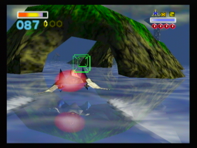 Star Fox 64 (Wii) screenshot: Gliding along the water.